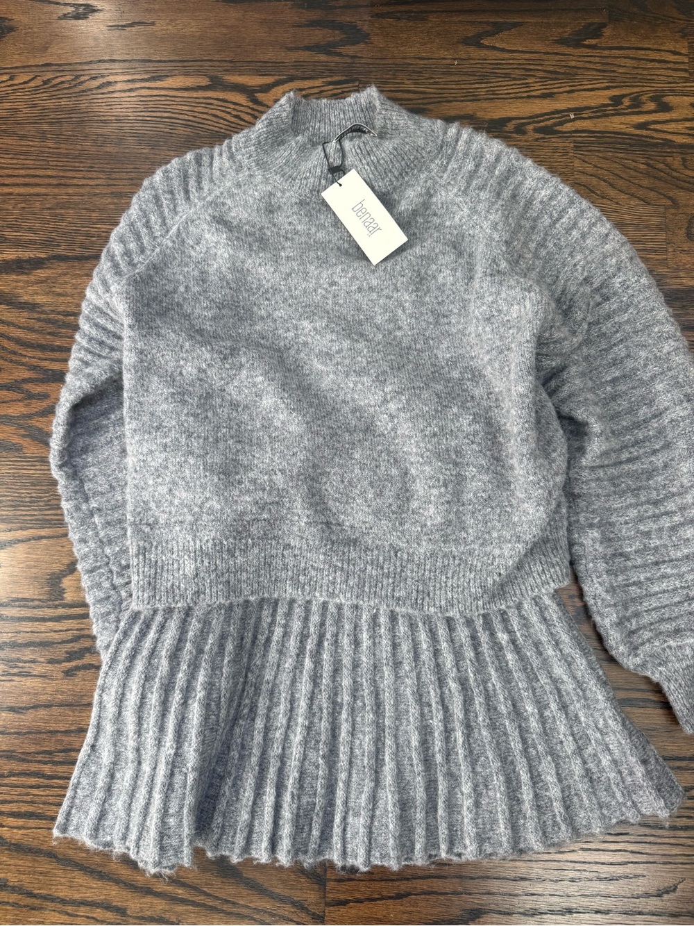 Everlane Gray Ribbed Peplum Mock Neck Sweater